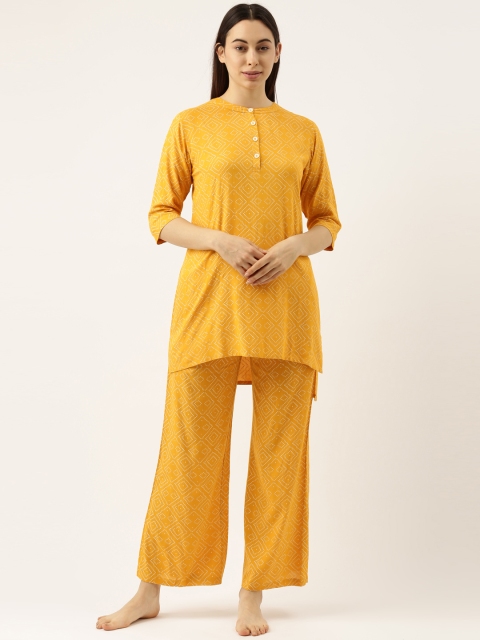 

Clt s Women Yellow & White Printed Night suit