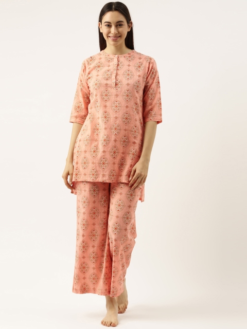 

Clt.s Women Peach-Coloured Printed Pure Cotton Night suit
