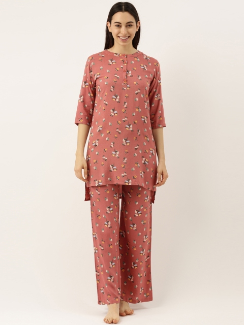 

Clt.s Women Rust Floral Printed Night suit
