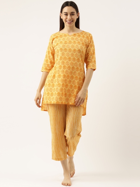 

Clt.s Women Yellow Printed Pure Cotton Night suit