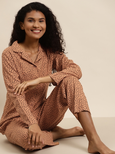 

Juniper Women Brown & Black Conversational Printed Night suit