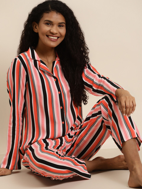 

Juniper Women Pink & Black Striped Night suit