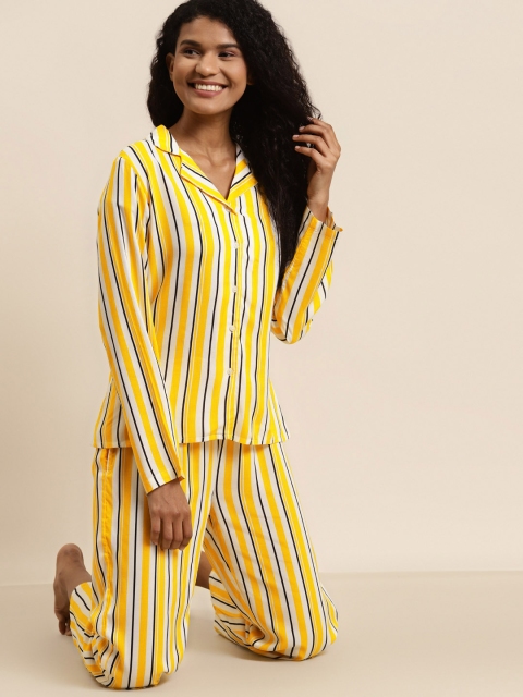 

Juniper Women Yellow & White Striped Night suit