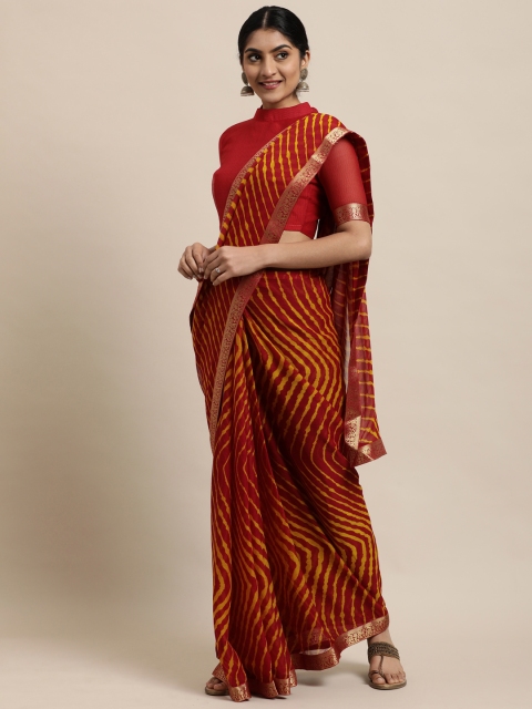 

Satrani Red & Yellow Leheriya Pure Chiffon Saree