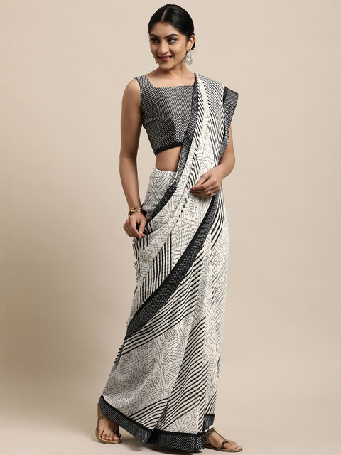 

Satrani Black & White Striped Pure Georgette Saree