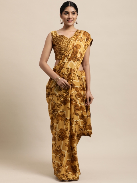 

Satrani Yellow Floral Pure Chiffon Saree
