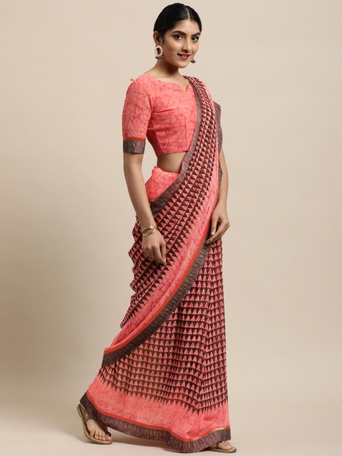 

Satrani Pink & Black Pure Georgette Saree