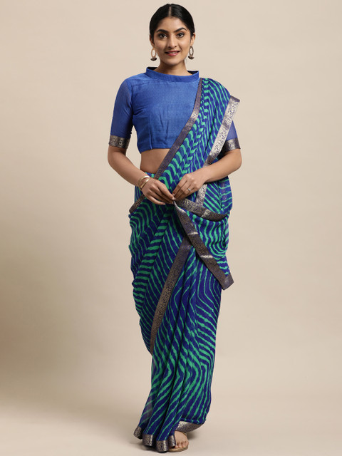 

Satrani Blue Leheriya Pure Chiffon Saree