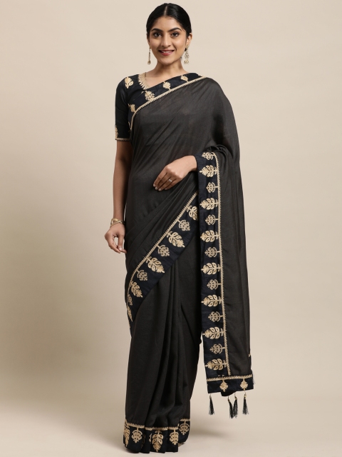 

Satrani Charcoal Embroidered Lace Silk Saree