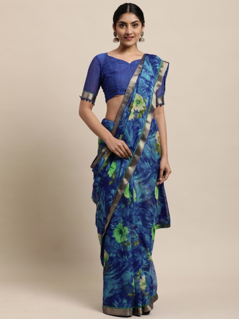 

Satrani Blue Floral Pure Chiffon Saree