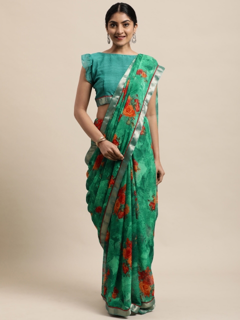 

Satrani Green Floral Pure Chiffon Saree