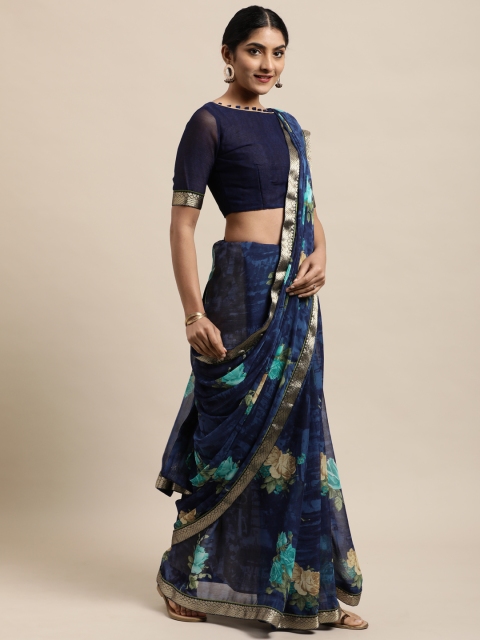 

Satrani Blue Floral Pure Chiffon Saree