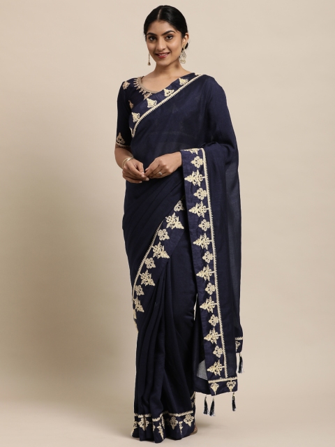

Satrani Navy Blue Embroidered On Lace Saree