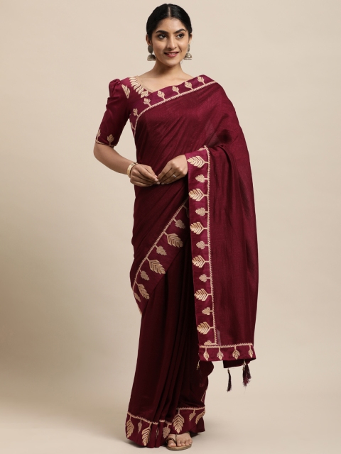 

Satrani Maroon Embroidered On Lace Saree