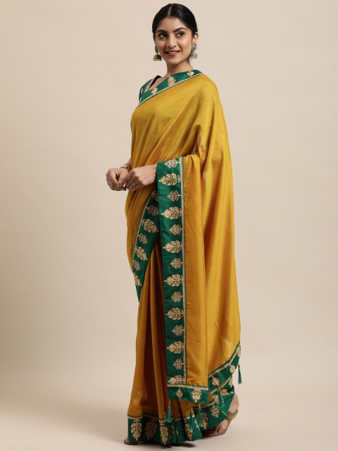 

Satrani Mustard Embroidered On Lace Saree