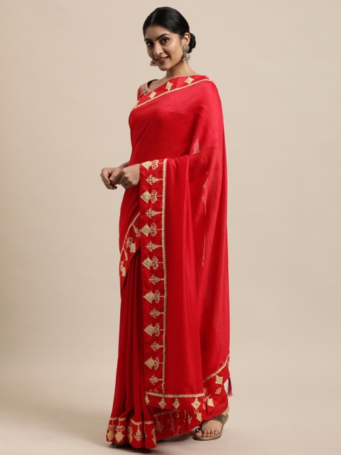 

Satrani Red Embroidered On Lace Saree