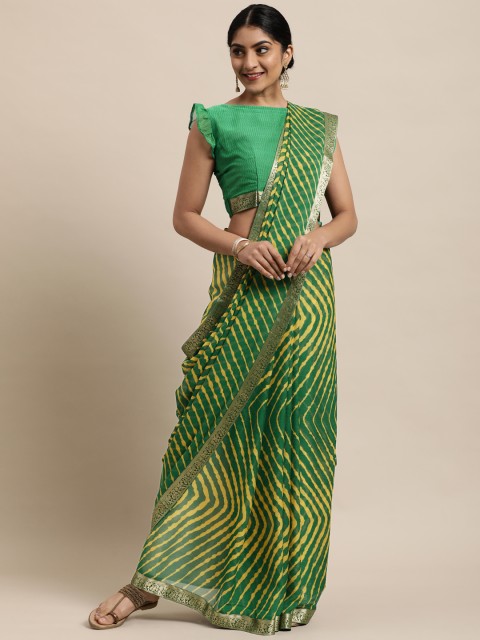 

Satrani Green & Yellow Leheriya Pure Chiffon Saree