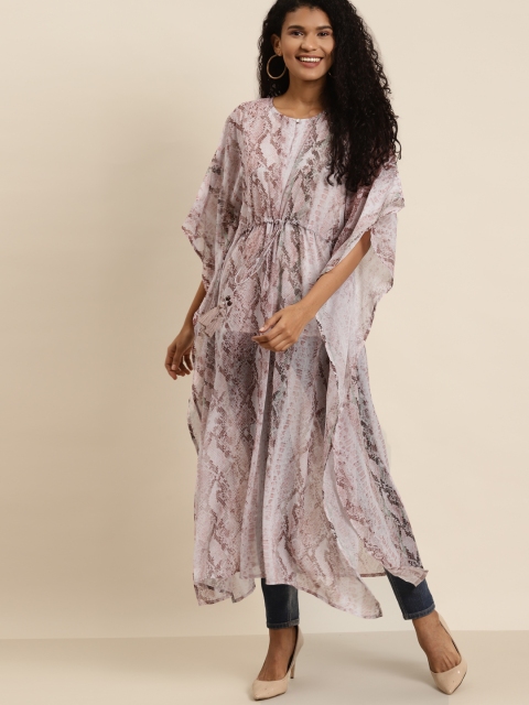 

Juniper Women Off White & Brown Animal Printed Kaftan Tunic