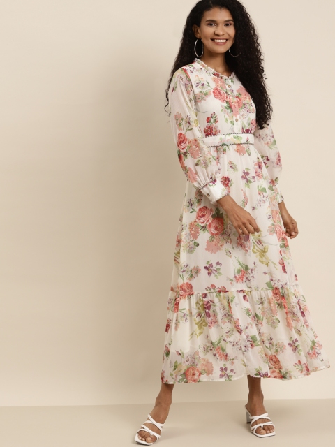 

Juniper Women Off White & Green Floral Print Maxi Dress