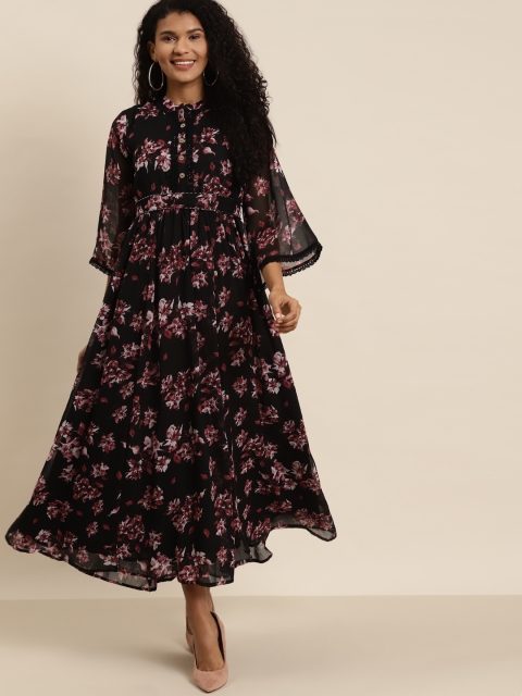 

Juniper Women Black & Pink Floral Print Maxi Dress