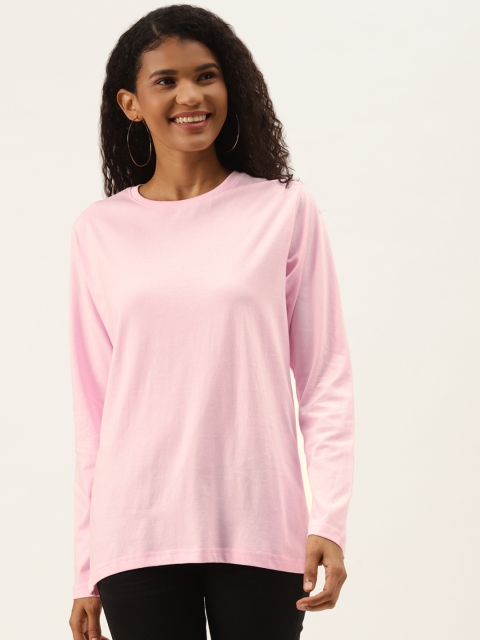 

PRINTOCTOPUS Women Pink Pure Cotton Solid T-shirt