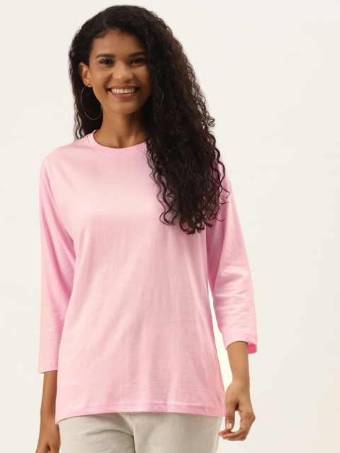 

PRINTOCTOPUS Women Pink Pure Cotton Solid T-shirt