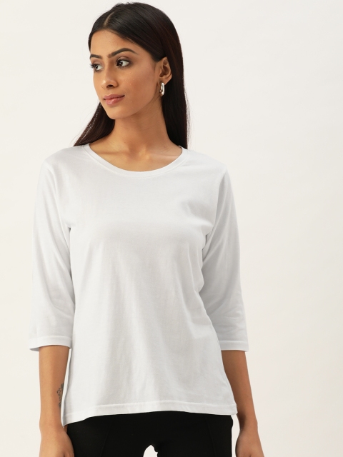 

PRINTOCTOPUS Women White Solid Cotton T-shirt
