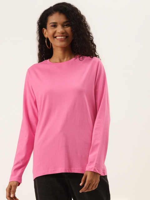 

PRINTOCTOPUS Women Pink Pure Cotton Solid T-shirt