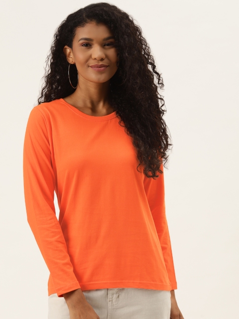 

PRINTOCTOPUS Women Orange Pure Cotton Solid T-shirt