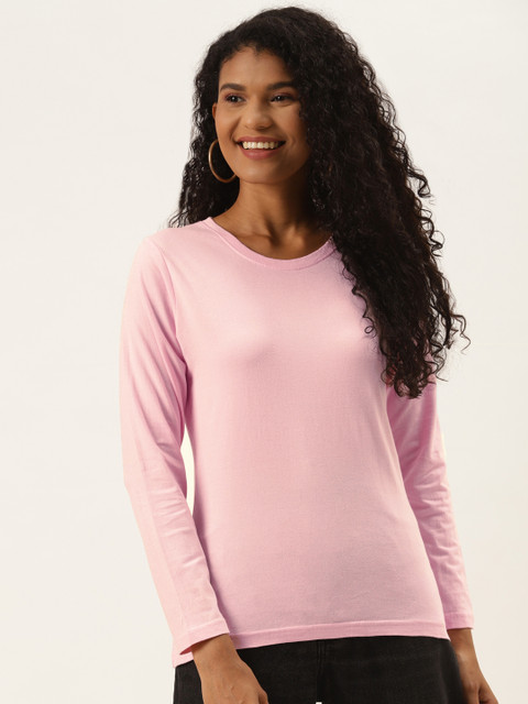 

PRINTOCTOPUS Women Pink Pure Cotton Solid T-shirt