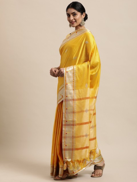

Mitera Yellow Ethnic Motifs Woven Jacquard Paithani Saree