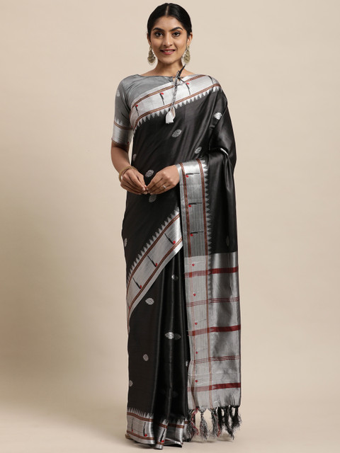 

Mitera Black Ethnic Motifs Woven Jacquard Paithani Saree