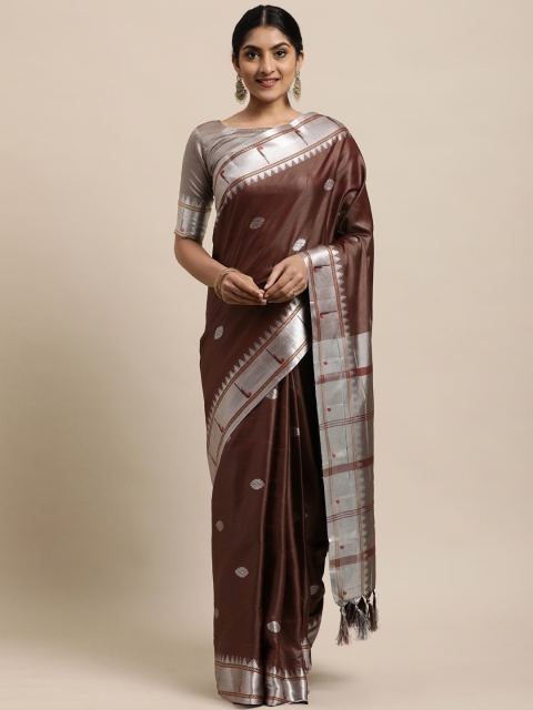 

Mitera Brown Ethnic Motifs Woven Jacquard Paithani Saree