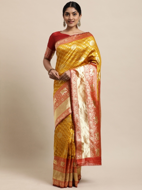 

Mitera Yellow Ethnic Motifs Woven Jacquard Banarasi Saree