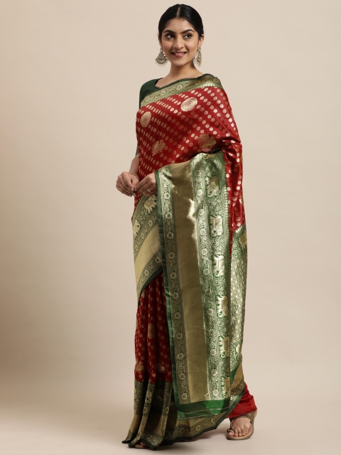 

Mitera Red Ethnic Motifs Woven Jacquard Banarasi Saree