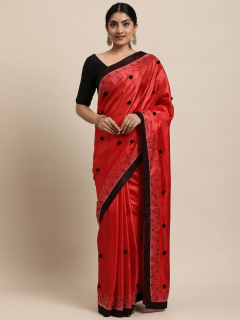 

Mitera Red Stones & Pom Pom Embellished Saree