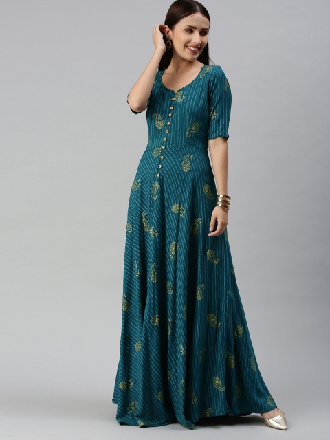 

Swishchick Teal Ethnic Motifs Maxi Dress