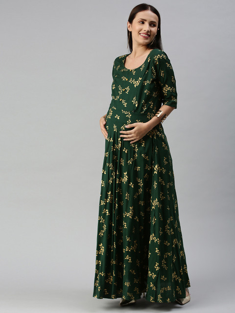 

Swishchick Green Floral Maternity Maxi Dress
