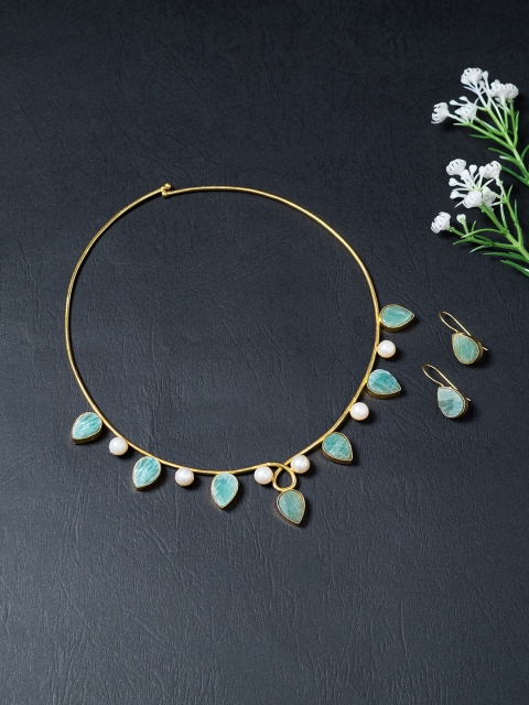 

Golden Peacock Women Green & Gold-Toned Stone-Studded Choker Necklace