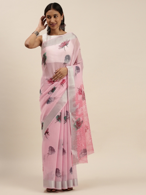 

Mitera Pink Floral Linen Blend Saree