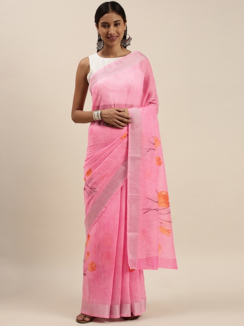 

KALINI Pink Floral Linen Blend Saree