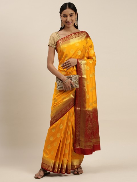 

Mitera Yellow Ethnic Motifs Zari Silk Blend Mangalagiri Saree