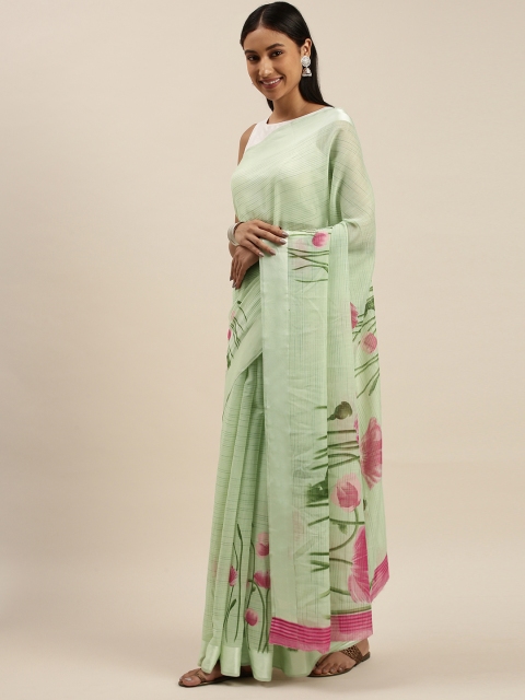 

KALINI Green Floral Linen Blend Saree