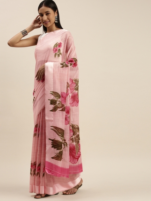 

Mitera Pink Floral Linen Blend Saree