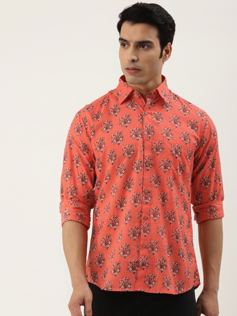 

FERANOID Men Orange Opaque Cotton Printed Casual Shirt