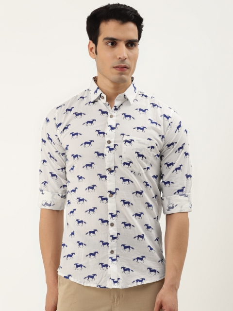 

FERANOID Men White Cotton Opaque Horse Printed Casual Shirt