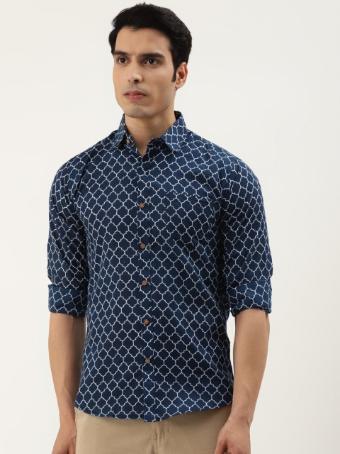 

FERANOID Men Blue Opaque Cotton Printed Casual Shirt