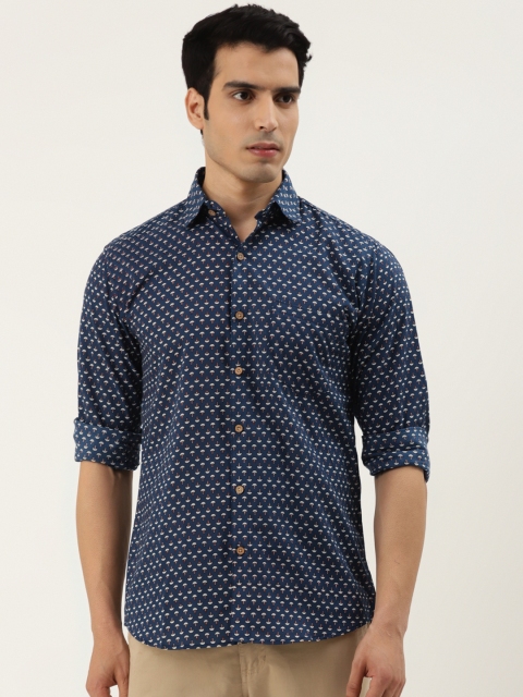 

FERANOID Men Blue Opaque Umbrella Printed Casual Shirt