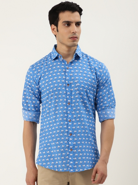 

FERANOID Men Blue Opaque Camel Printed Casual Shirt