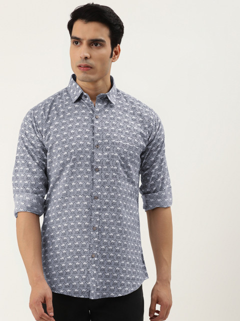 

FERANOID Men Grey Cotton Opaque Camel Printed Casual Shirt